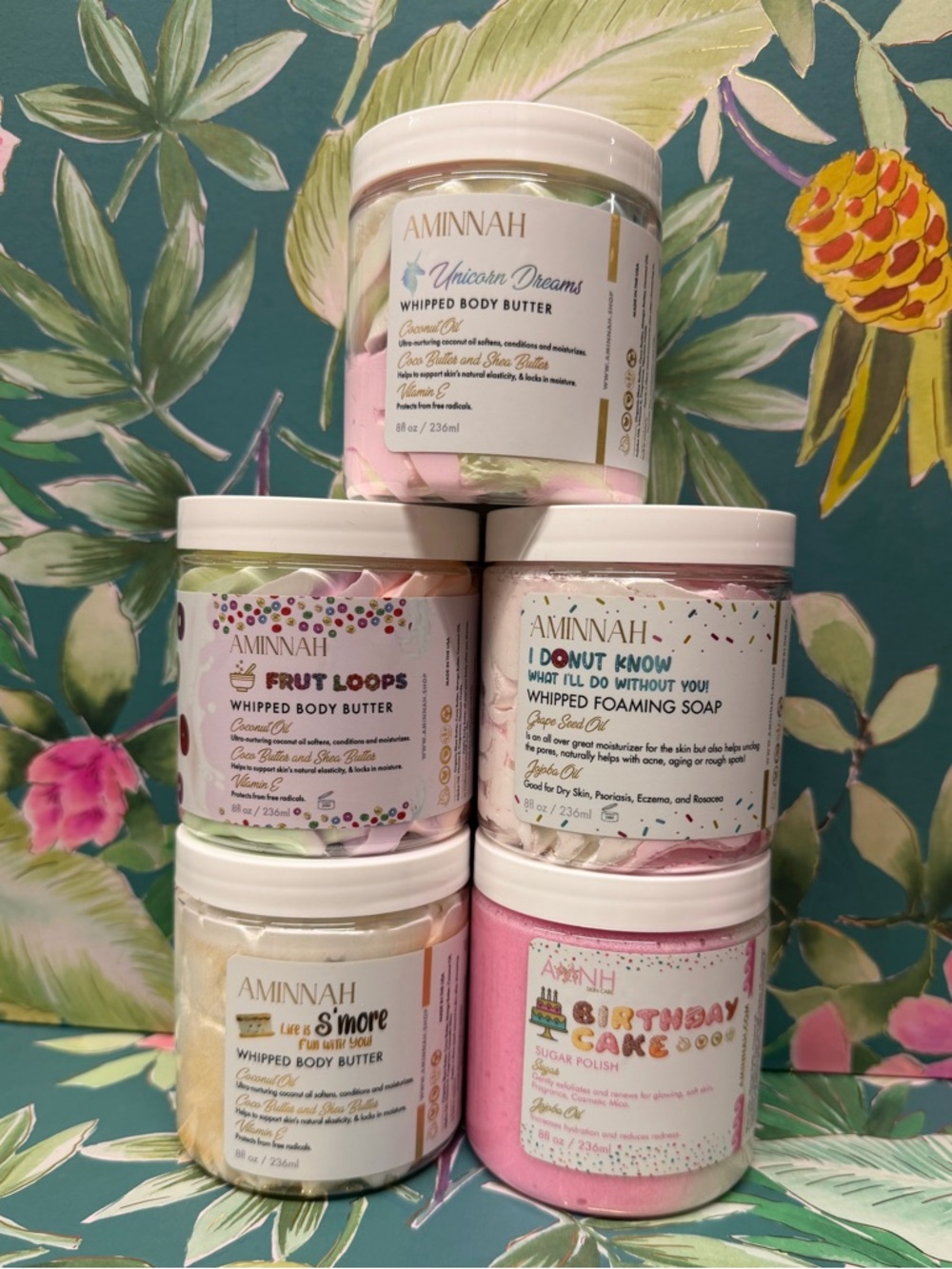 Aminnah Fan Favorites Bundle 5pc Body Butter Soap Scrub 8oz